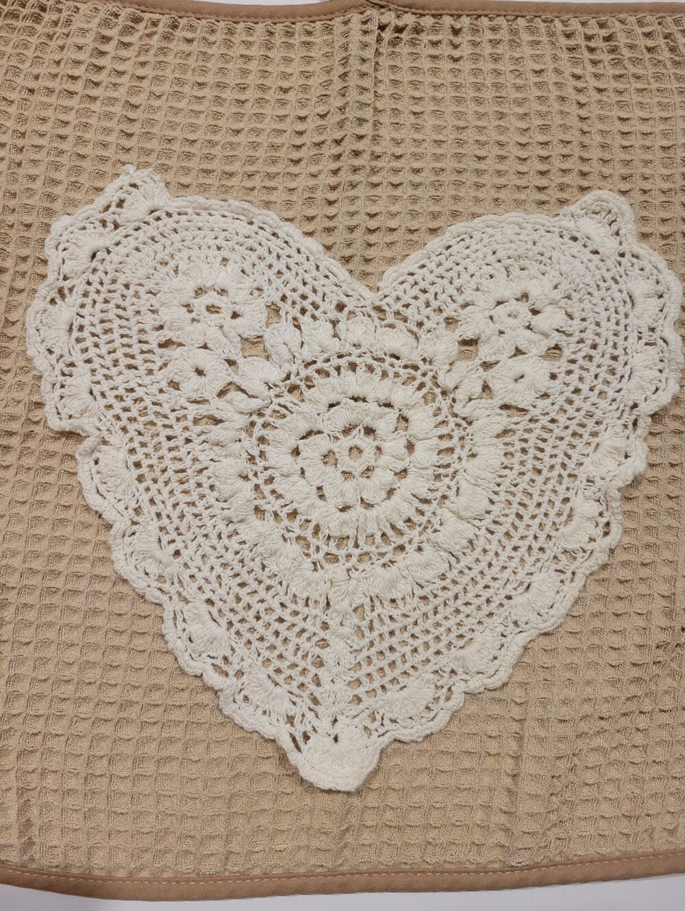 Vintage Handmade Crochet Heart Shaped Doiliey